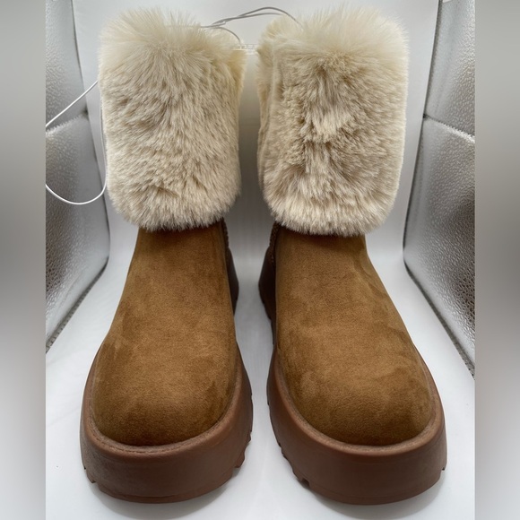 New Guess Faux Leather Fur Brown Bling Ankle Booties Logo Rhinestones Womens 5 - Picture 1 of 8